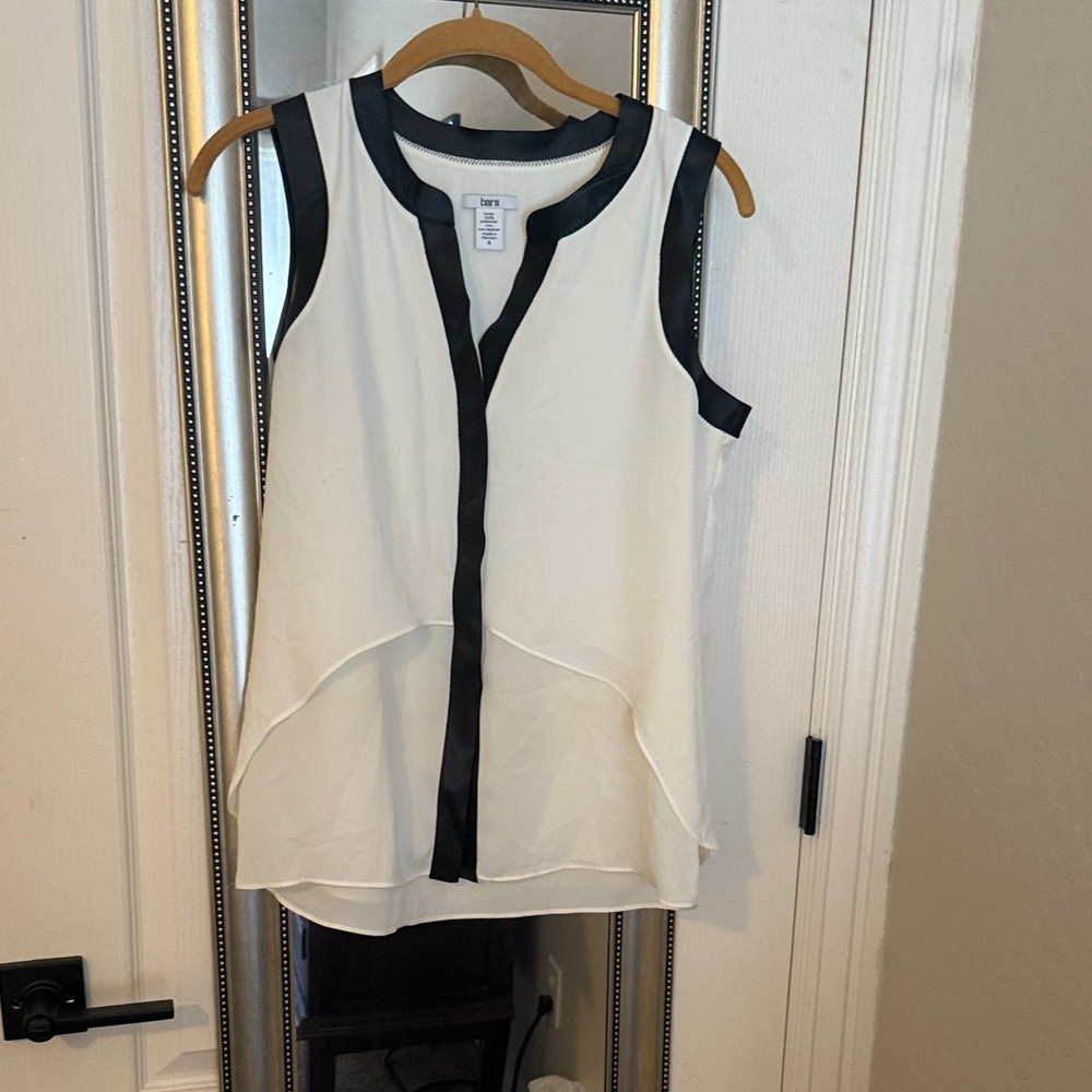 Bar III Ivory and Black Trim Blouse